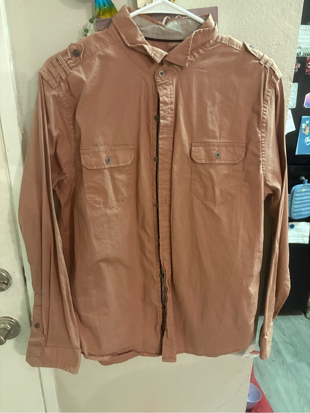 Men's Long Sleeve Button-Up Shirt Jacket in Dusty Rose